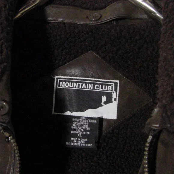 Vtg Mountain Man Brown Faux Leather Bomber Jacket Sz XL